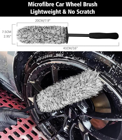 YeewayVeh Wheel Cleaning Kit, 5Pack Bendable Wheel Cleaning Brush and Microfiber Rim Cleaner Brush, Tire Dressing Applicator and Car Detailing Brush for Wheel Care and Cleaning Kit, Red