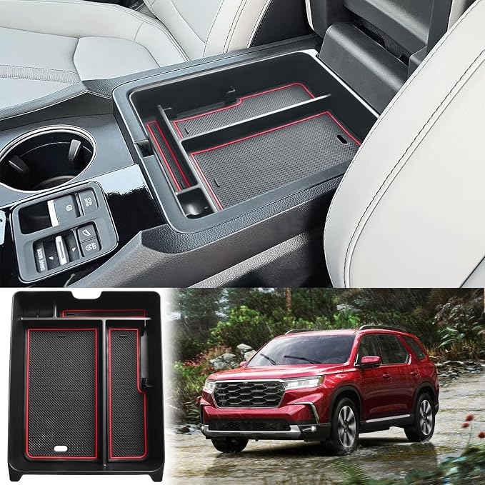 EDBETOS Center Console Organizer Compatible with 2023-2026 Honda Pilot, 2024 2025 2026 Honda Ridgeline/Passport Insert Tray Secondary Storage Armrest Box ABS Plastic Material, Red