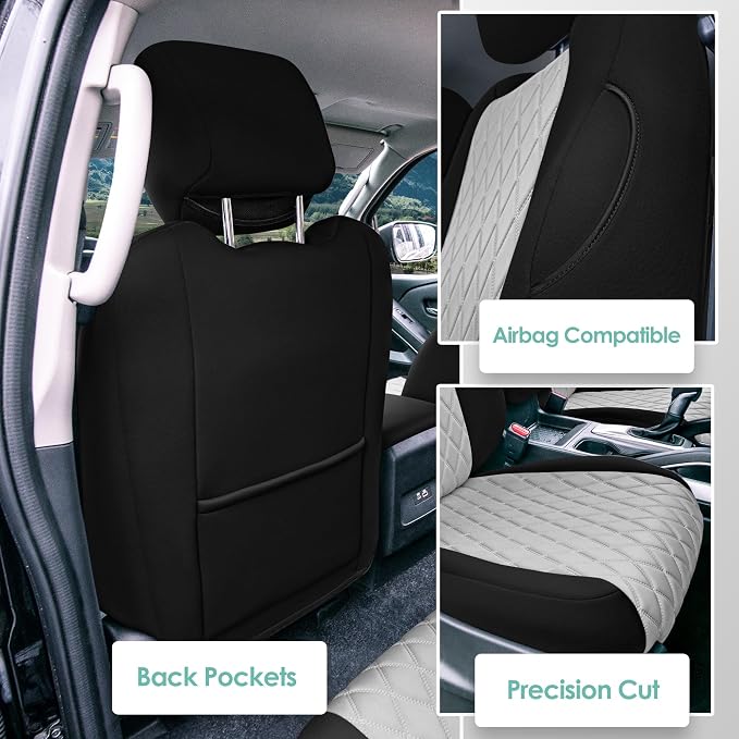 FH Group Custom Fit Car Seat Covers Specifically Made for 2022-2026 Nissan Frontier, Full Set Gray Ultraflex Neoprene Waterproof Automotive Seat Covers for Pickup Truck, Nissan Accessories