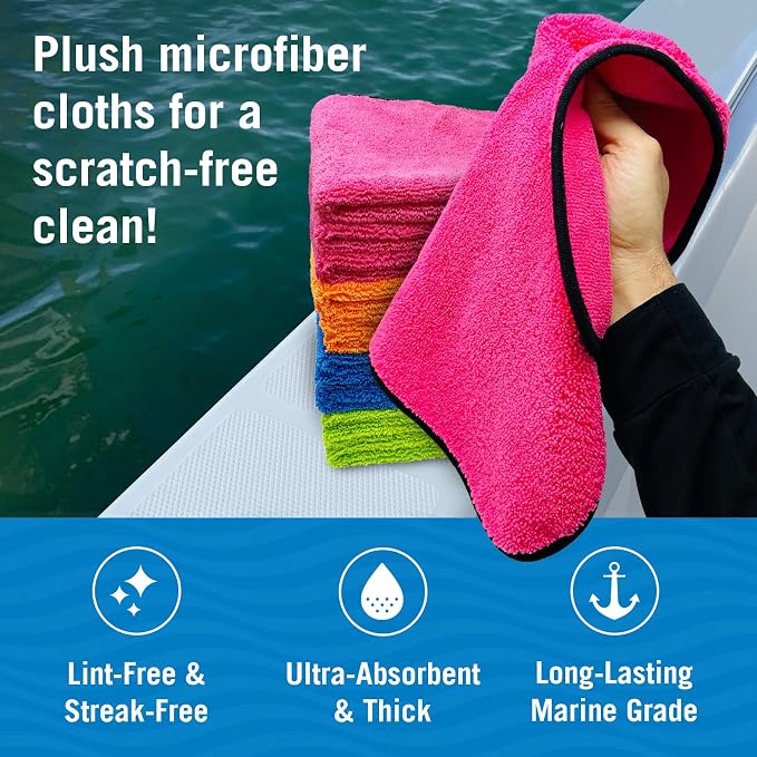 Better Boat 12 Pack Microfiber Cloth Kit, Lint-Free Cleaning Towels for Cars, Boats, and Home, Thick Large Microfiber Cleaning Cloths, Bulk Set