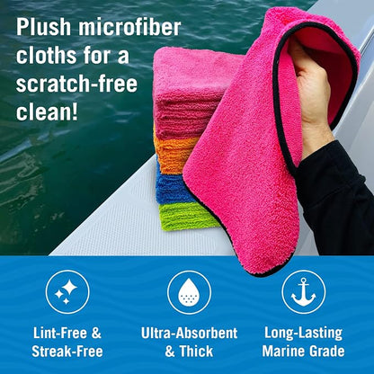 Better Boat 12 Pack Microfiber Cloth Kit, Lint-Free Cleaning Towels for Cars, Boats, and Home, Thick Large Microfiber Cleaning Cloths, Bulk Set