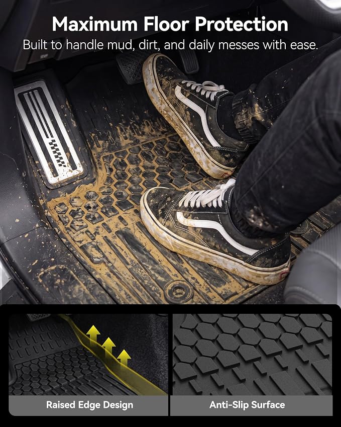 3W Floor Mats Fit for Toyota Tacoma Hybrid 2024 2025 2026 with Metal Pedals, TPE All Weather Custom Fit Floor Liner for Tacoma Accessories 1st and 2nd Row Full Set Car Mats Easy Clean, Black