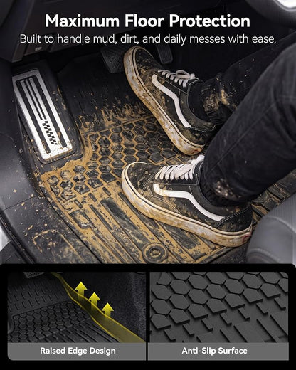 3W Floor Mats Fit for Toyota Tacoma Hybrid 2024 2025 2026 with Metal Pedals, TPE All Weather Custom Fit Floor Liner for Tacoma Accessories 1st and 2nd Row Full Set Car Mats Easy Clean, Black