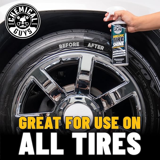 Chemical Guys Shine Logic Tire Shine (128 oz) Premium High-Gloss Tire Dressing for Deep Black Shine, Restores Faded Rubber, Enhances Appearance, Protects Against Fading and Cracking