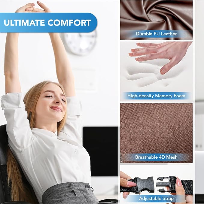 Lofty Aim Lumbar Support Pillow for Car, Memory Foam Lumbar Pillow for Lower Back Pain Relief - Back Cushion for Driving, Chair Support for Car-Office Chair, Wheelchair - Brown