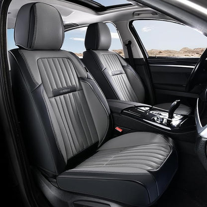 Coverado Car Seat Covers Full Set, Seat Covers for Cars, Car Seat Cover, Car Seat Protector, Leather Car Seat Cushion, Waterproof Car Seat Covers Front Seats and Back Fit for Most Cars(Black&Gray)