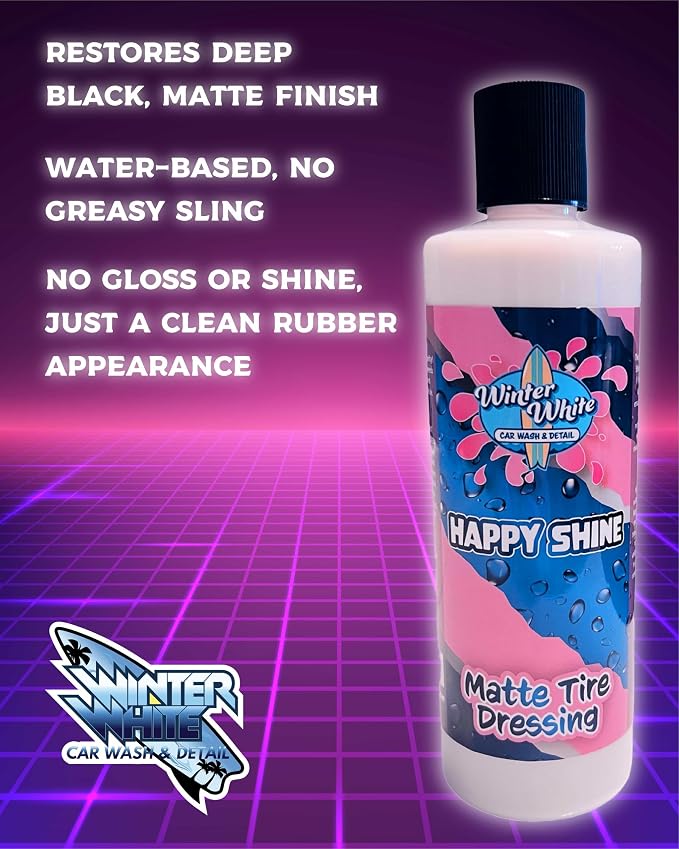 Winter White Happy Shine Matte Tire Dressing, Professional Grade, Satin Black Finish, UV Protection, Made in The USA-16oz - 2pk