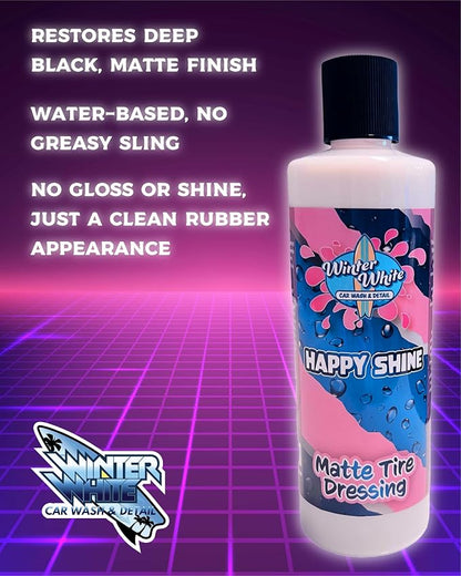 Winter White Happy Shine Matte Tire Dressing, Professional Grade, Satin Black Finish, UV Protection, Made in The USA-16oz - 2pk
