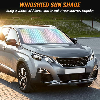 Windshield Sun Shade Car Sun Shade, Folding Car Shades for Front Windows, Blocks UV Rays Sun Visor Protector for Truck SUV Van, Keeps Vehicle Cool - Silver (55" x 29.5")