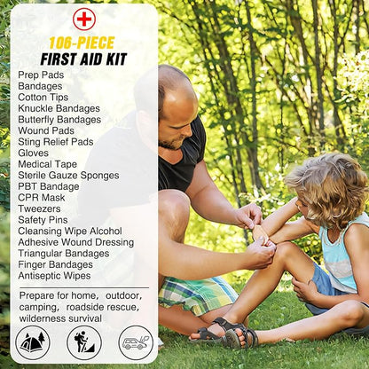 Nilight Car Emergency Kit with Jumper Cable, First Aid Kit Safety Assistance Tools for Travel Camping Outdoor Cars Truck SUV RV, Roadside Essentials with Flash Light