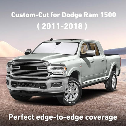 EcoNour Windshield Sunshade Compatible for Dodge Ram 1500 2011-2016 2017 2018, Sun Visor for Front Windshield & Window Sun Shade Cover, UV Heat Blocker & Protector, Car Accessories
