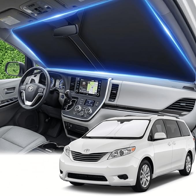 Windshield Sun Shade for Toyota Sienna 2011-2020 Front Window Shade Custom Fit Sienna Accessories Sun Visor Foldable Shade Blocks UV Rays Summer Must Have Car Accessories