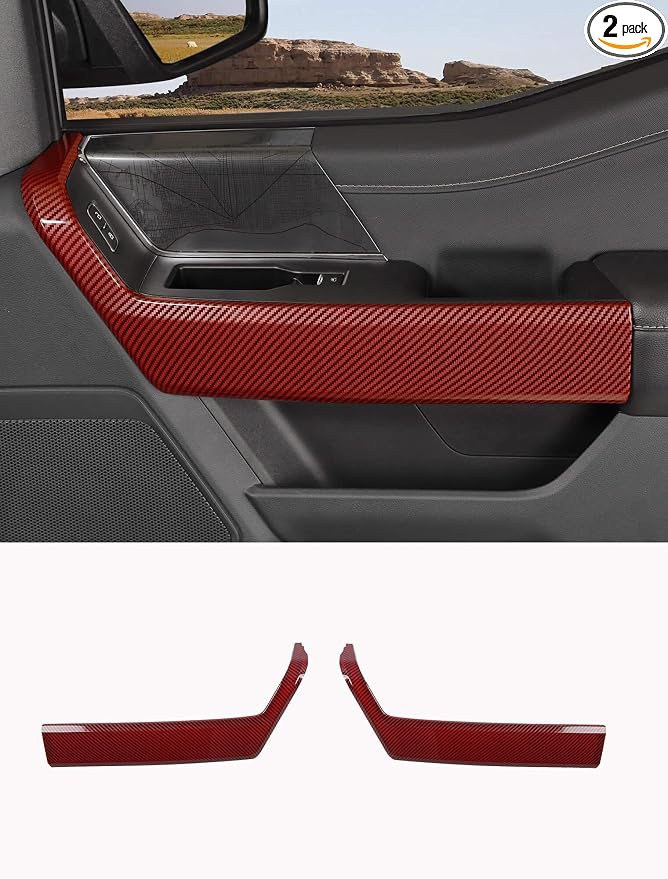 Savadicar Red Carbon Fiber Interior Accessories - Front Door Handles Trim Cover for Ford F150 (2021-present) - Premium Texture Interior Decor Upgrade Kit, 2-Piece Set