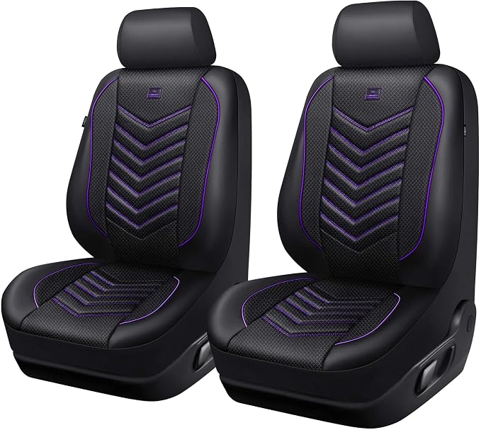 CAR PASS 3D Foam Mesh Leather Car Seat Covers Front Seats, Breathable Front Seat Cover for Cars, Comfortable Universal Fit for SUV Truck Sedan Automotive Anti-Slip Airbag Compatible, Black and Purple