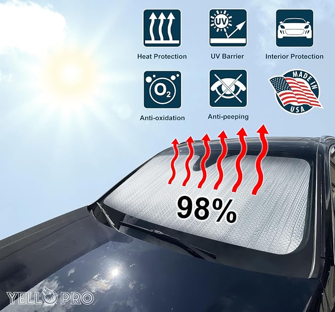 YelloPro Custom Fit Front Windshield Reflective Sunshade for 2021 2022 2023 2024 Toyota Venza SUV, LE, XLE, Limited, Sun Shade Protector Accessories [Made in USA]
