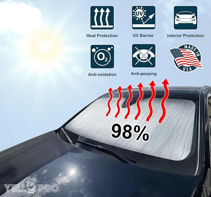 YelloPro Custom Fit Front Windshield Reflective Sunshade for 2021 2022 2023 2024 Toyota Venza SUV, LE, XLE, Limited, Sun Shade Protector Accessories [Made in USA]