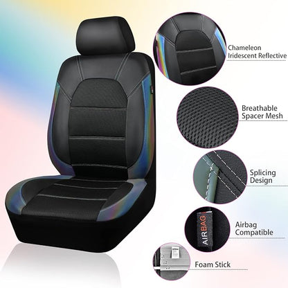 CAR PASS Leather seat Covers,Automotive Universal Sport car seat Cover Super 5mm Composite Sponge Inside,Airbag Compatible fits Most SUVs, Trucks,and Vans (Full Set,Chameleon Iridescent Reflective)