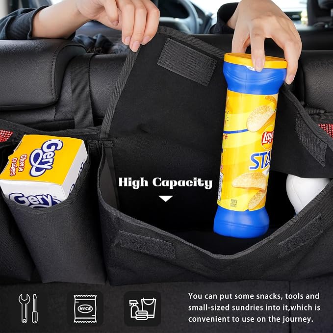 eing Car Trunk Organizer and Storage, Backseat Hanging Organizer for SUV, Truck, MPV, Waterproof, Collapsible Cargo Storage Bag with 5 Pockets, Bling Car Interior Accessories for Women,Red