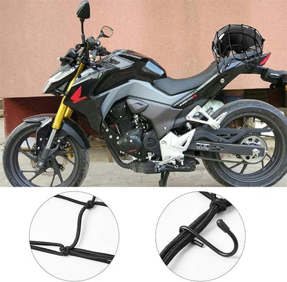 15.7"x15.7" Motorcycle Cargo Net 2Pcs with 2"x2" Small Mesh & 6 Metal Hooks, Stretchable Bungee Net for Helmets, Bikes, Surfboards, ATV, Kayak, Luggage Securing