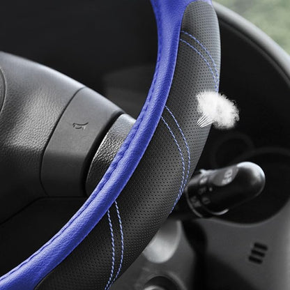 Elantrip Steering Wheel Cover Leather 14 1/2 to 15 inch Universal Padded Soft Grip Breathable for Car Truck SUV Jeep Anti Slip Blue and Black