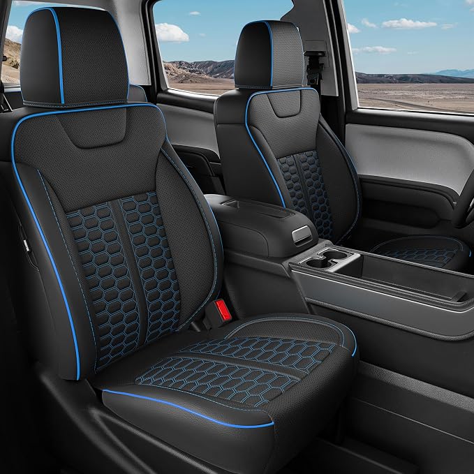 Custom Leather Seat Covers for Silverado/Sierra 1500 2014-2018, 2500HD 3500HD 2015-2019 Crew Cab Full Set with Jump Seat Cover (Armrest Storage Version Only),Truck Accessories