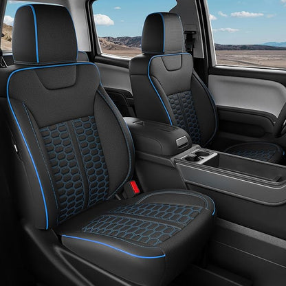 Custom Leather Seat Covers for Silverado/Sierra 1500 2014-2018, 2500HD 3500HD 2015-2019 Crew Cab Full Set with Jump Seat Cover (Armrest Storage Version Only),Truck Accessories