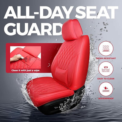 FREESOO Red Car Seat Covers Full Set - Faux Nappa Leather Seat Covers for Cars, Ultra Breathable Waterproof Front Seats Protector with Lumbar Support, Universal Fit for Automotive Sedan SUVs Pickups