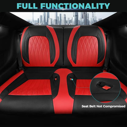 Custom for Ford Mustang Coupe Seat Covers 2015-2025 - Custom-Fit Full Set Faux Leather Car Seat Covers for Mustang Coupe Fastback GT/V6/EcoBoost 2015 2016 2017 2018 2019 2020 2021 2022 2023 2024 2025