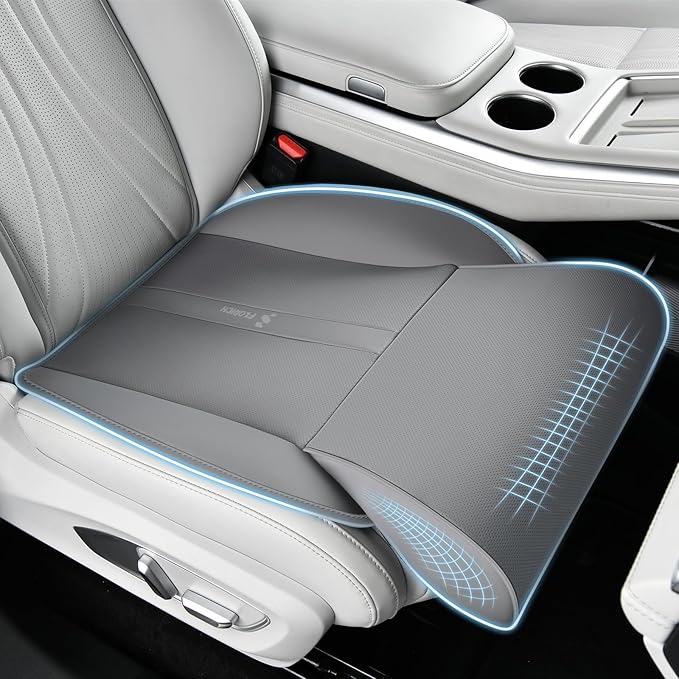 FLORICH Car Seat Extender Leg Support Cushion for Driver Seats Office Chair, Leather Memory Foam Widened seat Cushion for Long Drivers Universal Car Seat Cushion Legs Rest Pads-Light Grey