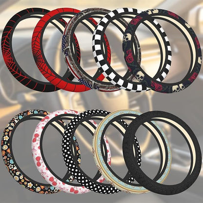 Car Steering Wheel Cover, 14.5"-15" Inch Universal Anti-Slip DurableSteering Wheel Protective Cover, Breathable Auto Interior Decoration Accessories for Sedan SUV Truck (Black White Checkered)