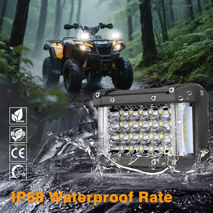 Side Shooter LED Pod Lights, Muto-Beam 2PCS 4 Inch Quad Row Light Pods LED Fog Lights Off Road Driving Lamps Waterproof Spot Flood Combo Lighting Work Light for Truck UTV ATV Pickup SUV Boat