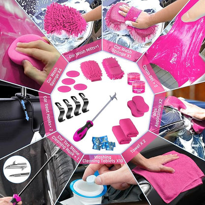 55PCS Pink Car Detailing Kit Interior Cleaner with High Power Handheld Vacuum, Car Wash kit with Detailing Brush Set,Car Interior Detailing Kit,Car Accessories for Cars,Gifts for Women