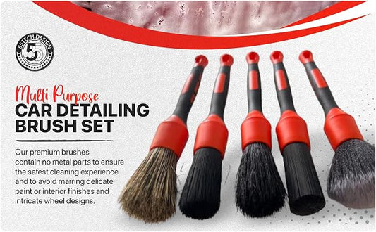 Preimum Car Detailing Brush Set - 5 Pack Auto Detail Kit for Automotive, Soft to Firm Brushes for Cleaning and Polishing for Interior, Exterior, Dashboard, Wheel Rims, Air Vent, Seat, car wash