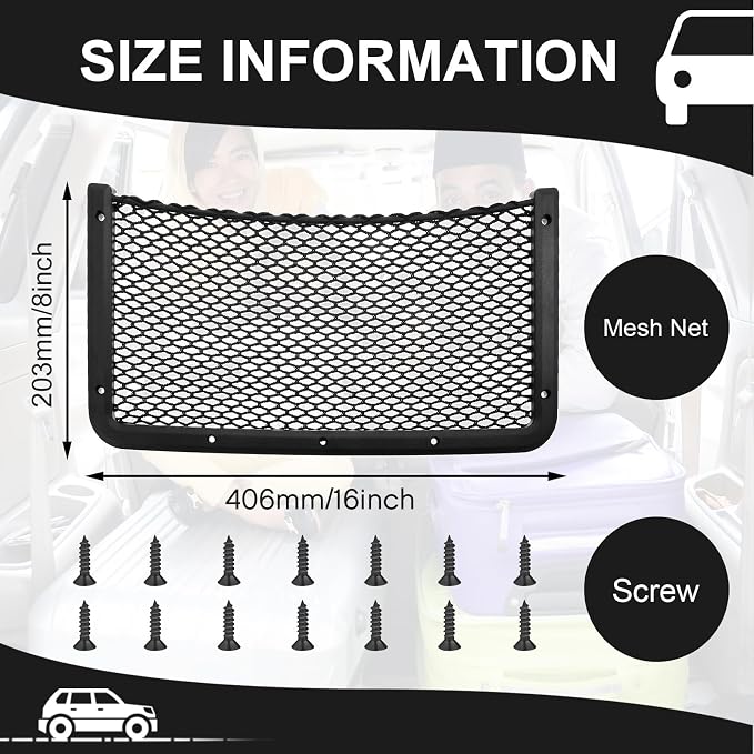Frienda 2 Pcs Boat Storage Net Bag, ABS Plastic Car Framed Mesh Net Holder, Phone & Cargo Organizer with Screws for Auto, Rv, Boat, Pontoon, Truck Pocket Storage (16 x 8 Inch)