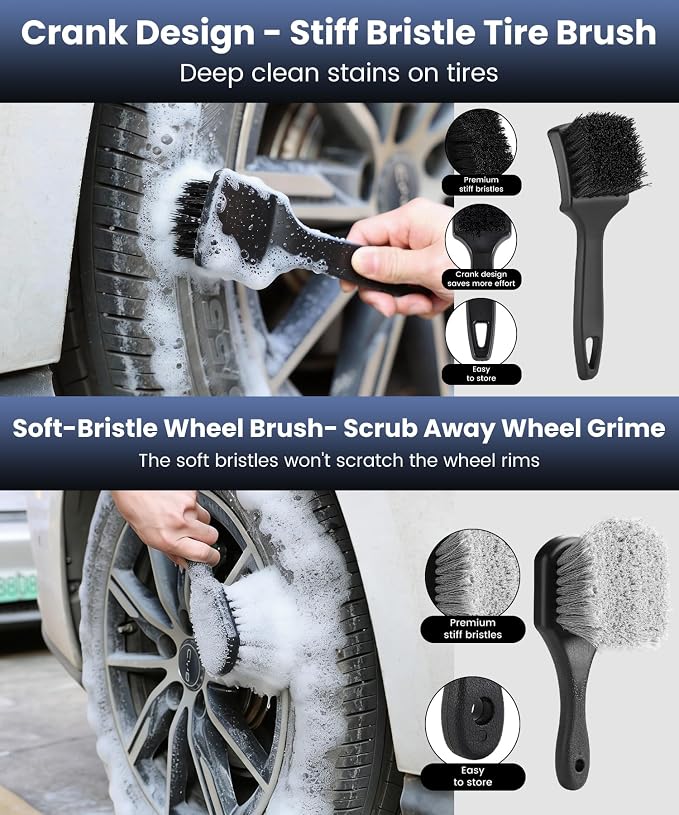 9Pcs Wheel Brush, Tire Brushes for Cleaning Tires, Durable Rim Brush & Car Wheel Brushes for Cleaning Wheel and Tire, Car Detailing Brush for Cars, Trucks, RVs, Motorcycles, Room, Corner