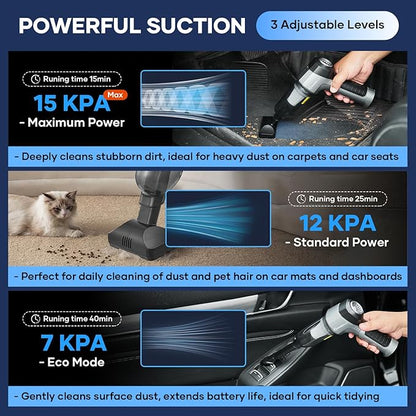 SakerPlus Mini Vacuum Cleaner, 3 in 1 Car Vacuum Cleaner High Power, 15000PA Powerful Suction, Air Duster, 7500mAh, Dual Filter,Adjustable Small Vaccum Portable Cordless for Cars,Desktop,Home - HL137