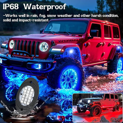 8 Pods RGB LED Rock Lights, Underglow Multicolor Neon Light Kit Wheel Well Light with APP Control & Music Mode, Under Glow Lights for Trucks,Jeep,SUV,Golf Cart,ATV,Pickup Off Road,12 V