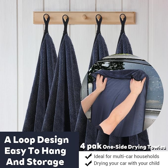 4 Pack 36x24 Inch Large Microfiber Car Drying Towels, Microfiber Towels for Cars, Ultra Absorbent, Streak Free, Scratch Free, Lint Free, Quick Dry, Multi-Purpose