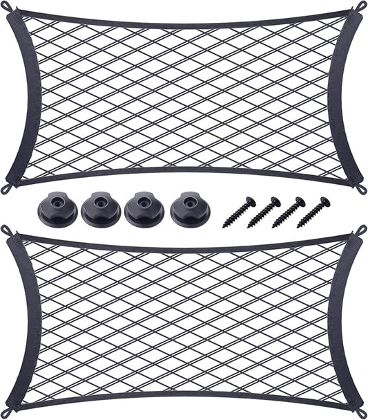 JINGKE 2 Pcs Small Cargo Net Pocket Elastic Mesh Netting Car Mesh Pouch with Screws and Hooks for Trunk RV Boats Home Cargo Storage (17.7'' x 9.8'')