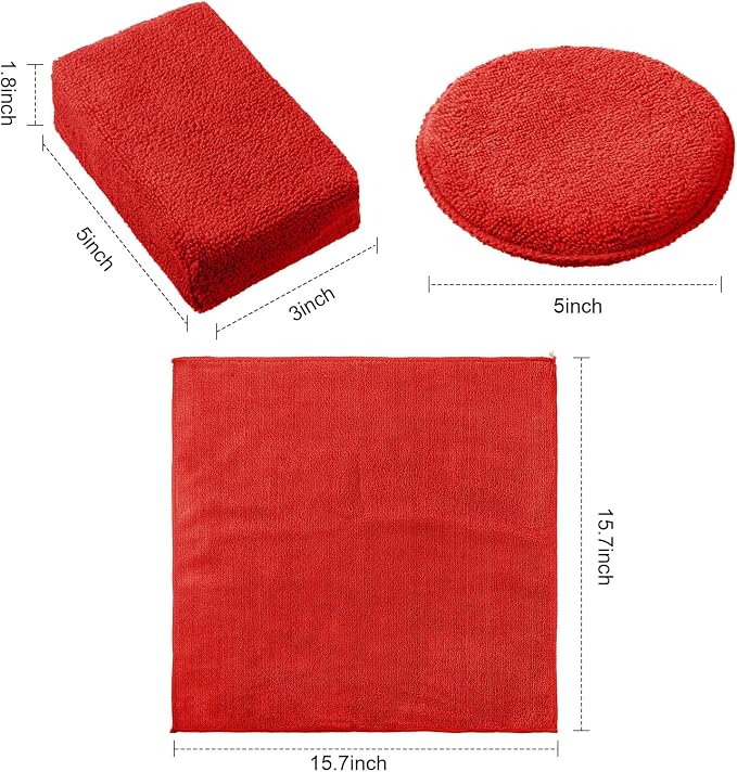 12 Pack Microfiber Applicator Pad Microfiber Sponge for Car Include Round Wax Microfiber Applicator Rectangle Car Drying Towel Exterior Auto Detailing Kit for Cleaning (Red)