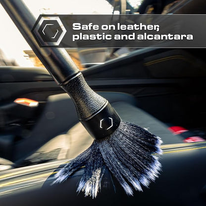 Blackline Car Detail Brushes- Luxury Car Detailing Brush Set for Interior and Exterior - Best Auto Detailing Brushes - Premium Car Detailing Brushes (Ultra Soft Bristles)