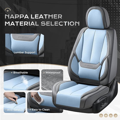 Coverado Seat Covers, Car Seat Covers Front Seats, Leather Seat Covers for Cars, Car Seat Protector Waterproof, Gray Car Seat Cushion, Front Carseat Cover Universal Fit for Most Cars Lightblue