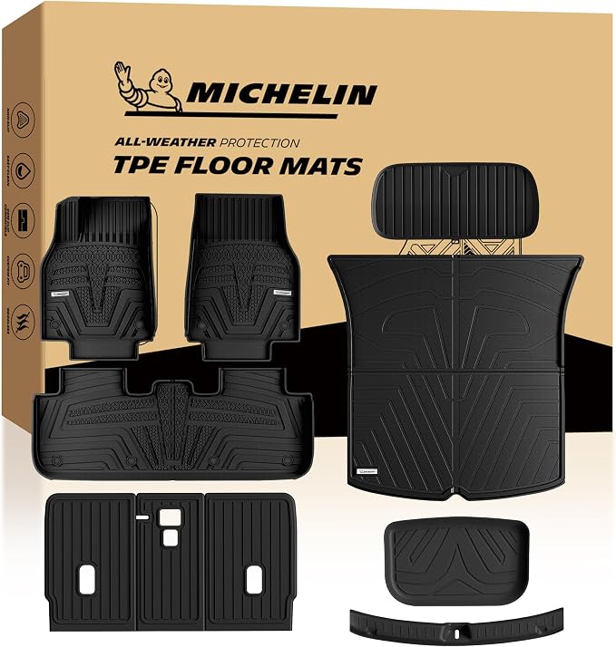 Michelin Vehicle Mat, All-Weather TPE Custom Fit Liner for Tesla Model Y 5 Seat Floor Mats 2025-2027 (10 Piece), Elite