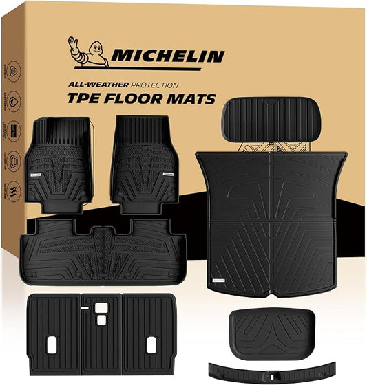 Michelin Vehicle Mat, All-Weather TPE Custom Fit Liner for Tesla Model Y 5 Seat Floor Mats 2025-2027 (10 Piece), Elite