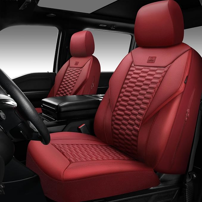 CAR PASS 3D Foam PU Leather Car Seat Covers Front Seats,Wine Faux Leather Front Seat Covers for Cars, Universal Fit for SUVs Trucks Vans Sedan Automotive, Armrest Airbag Compatible,Burgundy