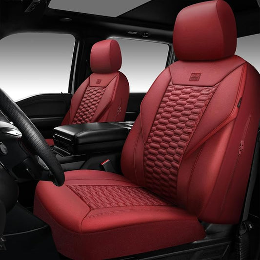 CAR PASS 3D Foam PU Leather Car Seat Covers Front Seats,Wine Faux Leather Front Seat Covers for Cars, Universal Fit for SUVs Trucks Vans Sedan Automotive, Armrest Airbag Compatible,Burgundy
