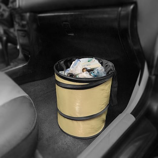FH Group Automotive Waterproof Portable Collapsible Large Can Garbage Container fits Most Cars,Polyethylene, SUVs, and Trucks Beige Trash