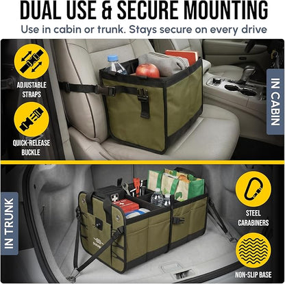 4-Section Extra Large Trunk Organizer – Heavy Duty 1680D, Collapsible & Foldable Cargo Organizer, Modular Multi-Shape Storage System for SUVs, Trucks, Vans – Green