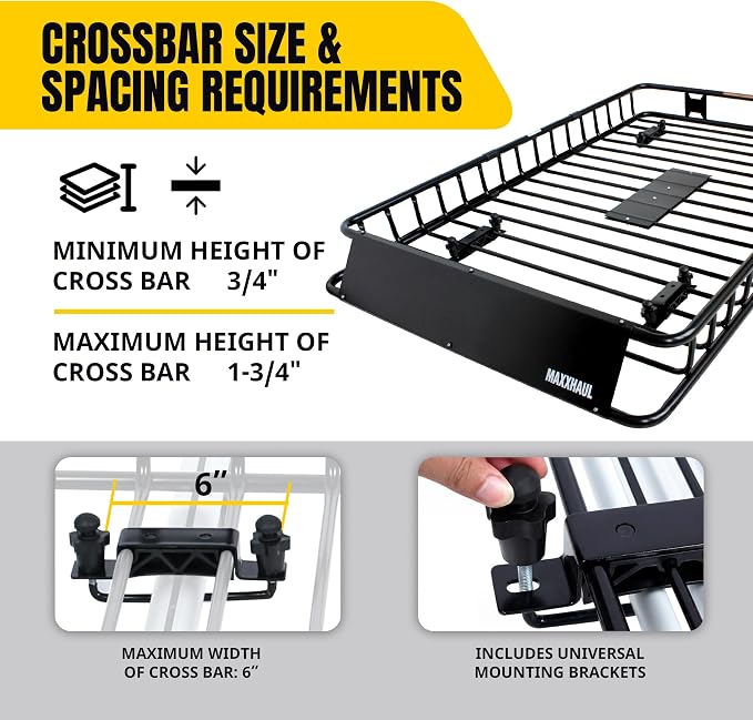 MAXXHAUL 50506 64" x 39" x 6" Heavy-Duty Universal Steel Roof Rack , Black