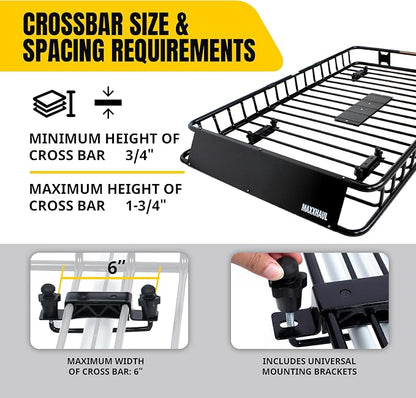 MAXXHAUL 50506 64" x 39" x 6" Heavy-Duty Universal Steel Roof Rack , Black